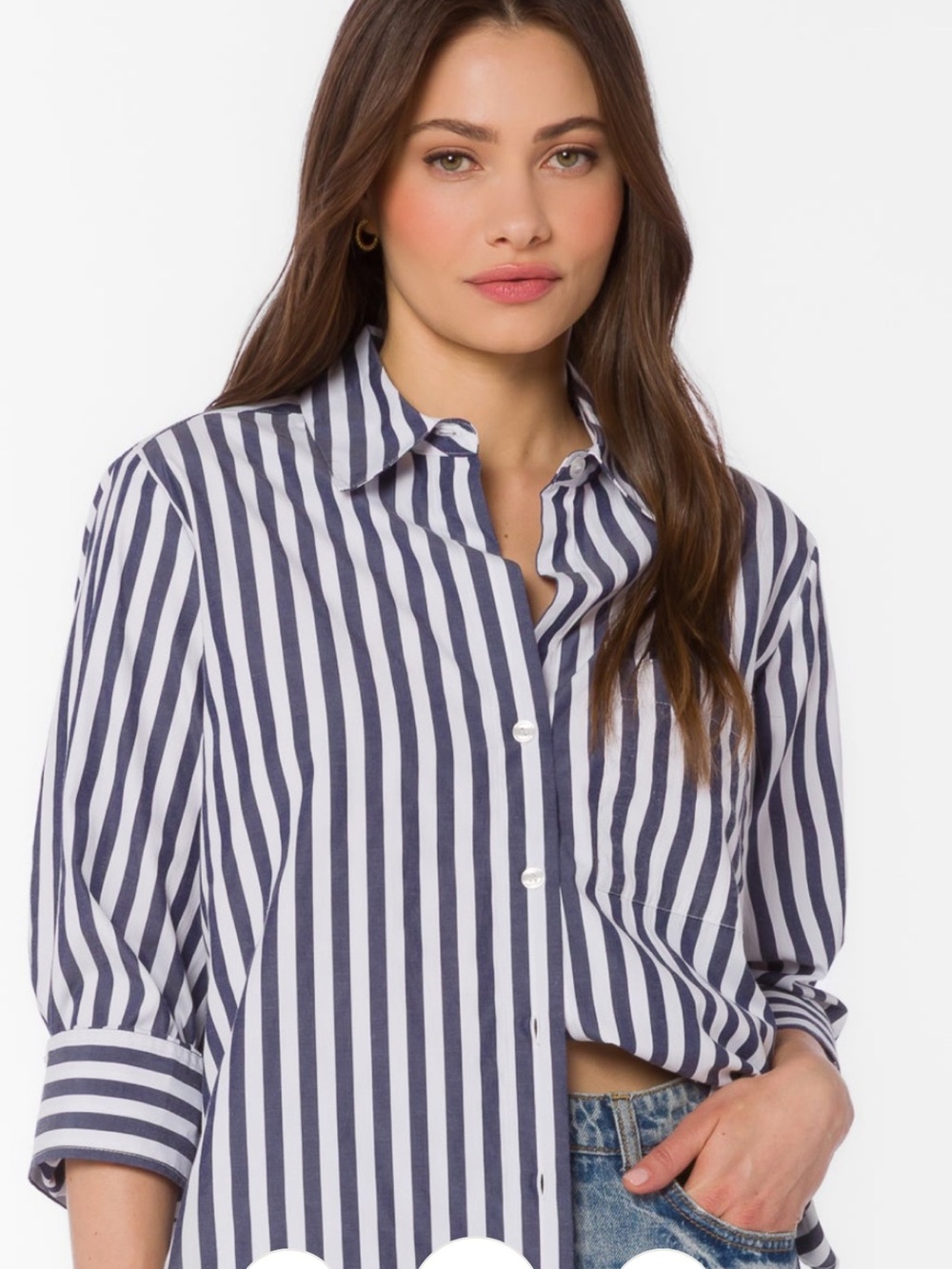 Striped Navy and White Button-Up Shirt - Women Tops